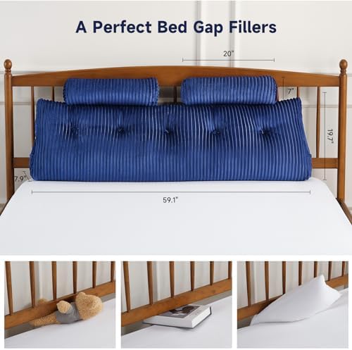Z-hom Queen Headboard Pillow with 2 Roll Pillows - Blue