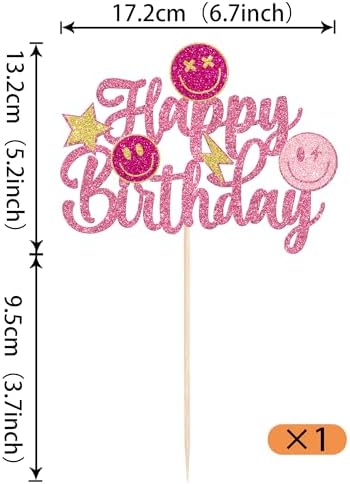 YCTHUNFISH 1 Pack Gold Glitter Emoji Cake Topper for Birthday Party