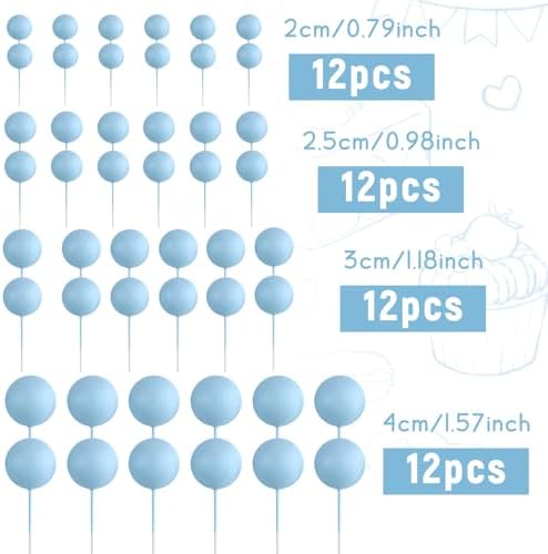 48 Pcs Light Blue Foam Cake Topper Decorations