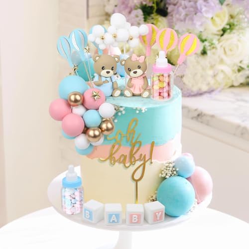 47 PCS Bear Cake Toppers for Gender Reveal Party