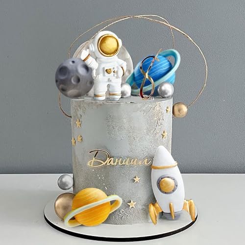 Space Cake Toppers with Astronaut Rocket Planets