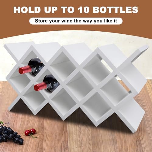 Wall-Mounted Wine Rack with 10 Compartments White