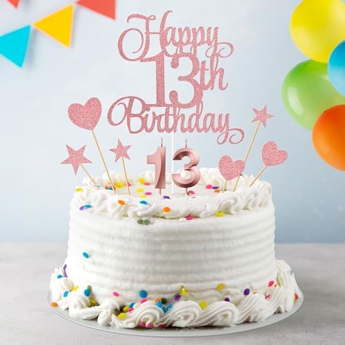 13th Birthday Cake Toppers Set with Glitter and Candles