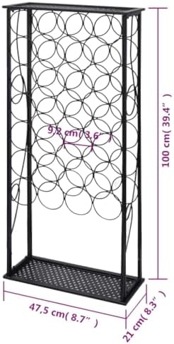 vidaXL Freestanding Wine Rack - 28 Bottles Black Iron Classic Design
