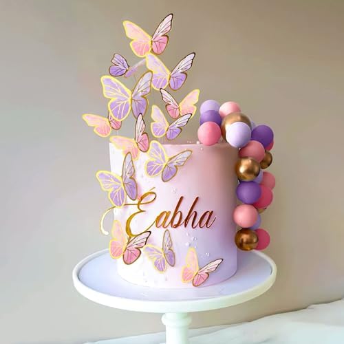 47PCS Purple Pink Butterfly Cake Toppers Set
