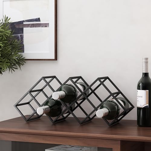 LOPOO 7 Bottle Countertop Wine Rack Modern Black Metal