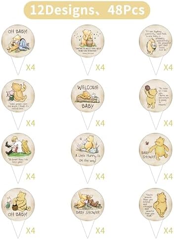 48Pcs Bear Themed Cupcake Toppers for Baby Showers and Birthday Parties