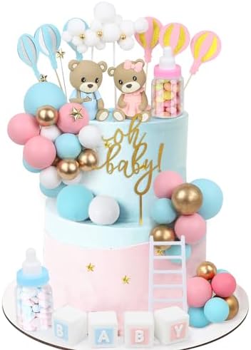 47 PCS Bear Cake Toppers for Gender Reveal Party