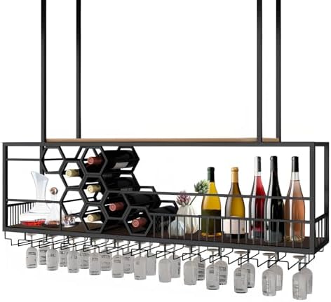 RAJYQODIS 2 Layer Wall-Mounted Wine Rack Black 4724in120cm