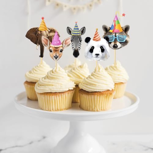 Safari Animals Cupcake Toppers 24Pcs Jungle Decorations