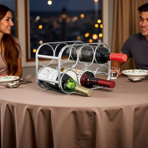 Buruis 6-Bottle Wine Rack Freestanding Metal Silver
