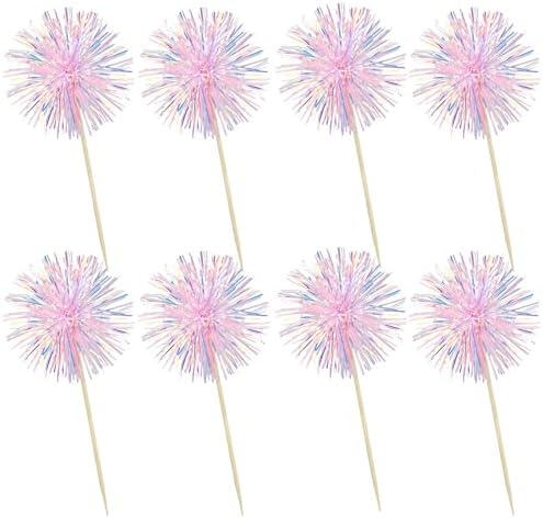 Ephlyn 30Pcs Foil Firework Cupcake Toppers Pink