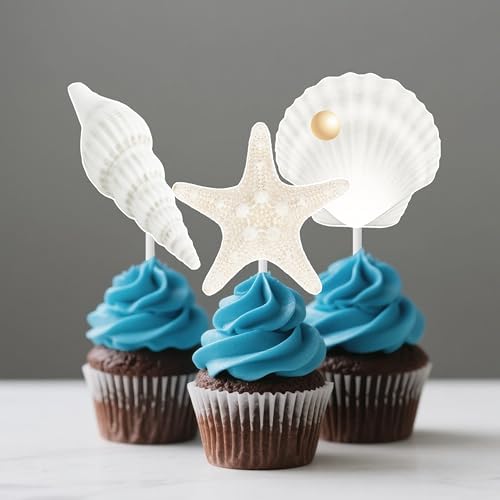24pcs Beach Seashell Starfish Cupcake Toppers