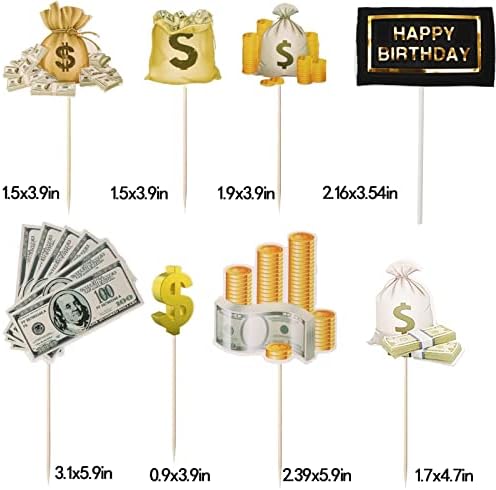 10Pcs Dollar Bill Sign Cupcake Toppers Birthday Decor