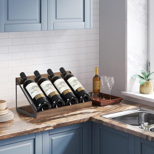 TRSPCWR Wooden Wine Rack 4 Bottle Countertop Organizer