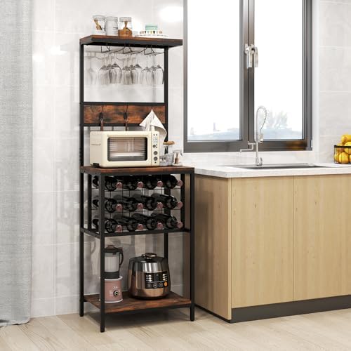 Giantex Freestanding Wine Rack with 12 Bottle Holders and 3 Glass Racks