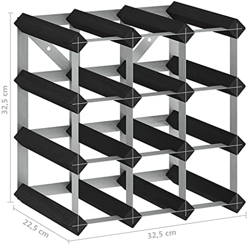 Wine Rack for 12 Bottles Black Solid Pine Wood