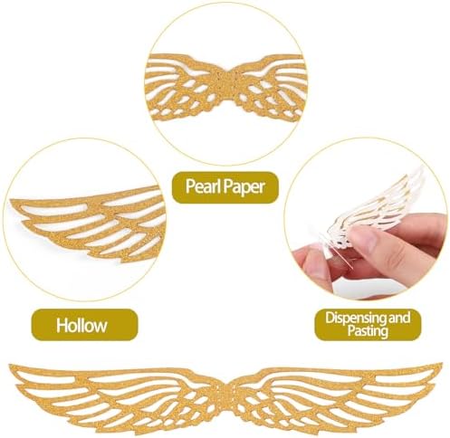 CCINEE 50 Pcs Gold Glitter Wing Cupcake Toppers for Themed Parties