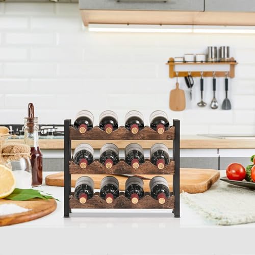 Rusnugic 3 Tier Wine Rack - 12 Bottle Storage Organizer