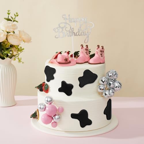 26 Pieces Pink Cowgirl Cake Decorations for Western Party