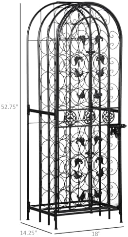 45 Bottle Wrought Iron Wine Rack with Lock - Black 1