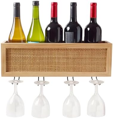 Autumn Alley Wall Mounted Wine Rack - Natural Rattan Caning Design