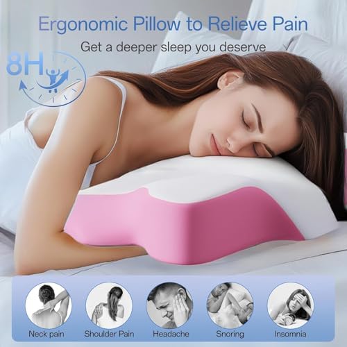 SKYEMAC Pink Contoured Neck Pillow for Back Side Stomach Sleepers