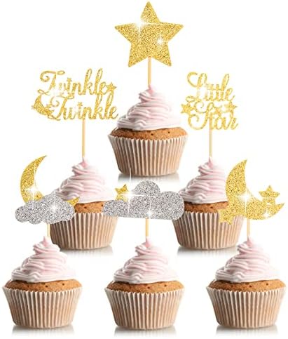 48 Pcs Glitter Star Cupcake Toppers Gold Silver 1