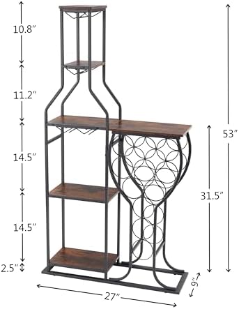 5 Tier Wine Rack Freestanding Cabinet with 6 Glass Holder