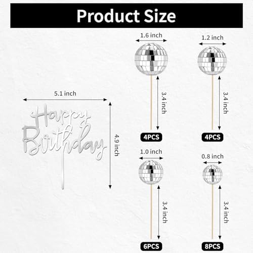23 Pcs Disco Ball Cake Toppers 1970s Theme Party Decorations