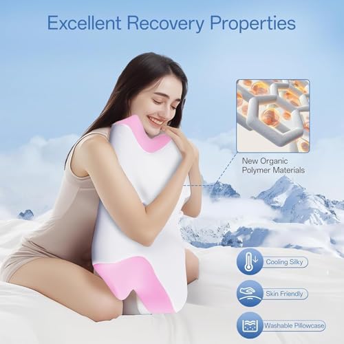 SKYEMAC Pink Contoured Neck Pillow for Back Side Stomach Sleepers