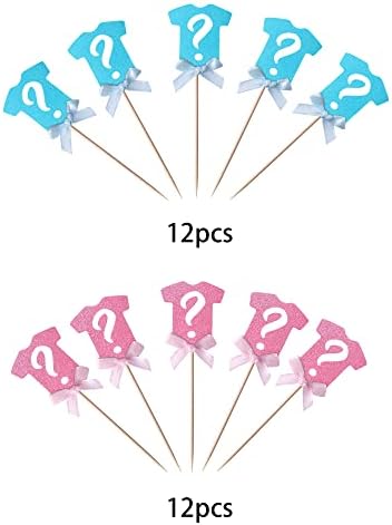 24 Pack Gender Reveal Cupcake Toppers with Glitter