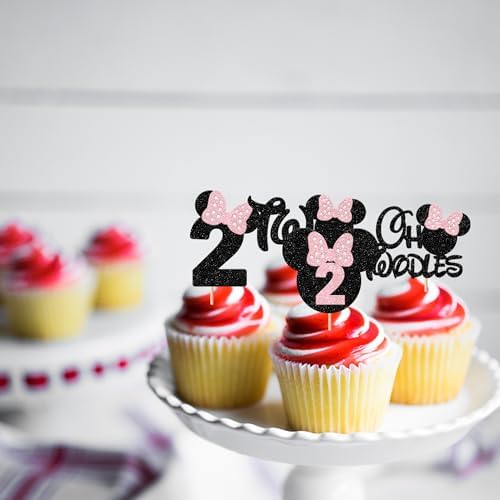 Rsstarxi 24 Pack Pink Bow Mouse Cupcake Toppers