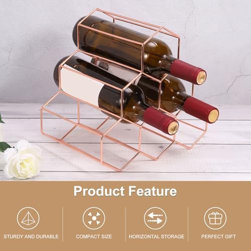 Uxcell 6 Bottle Freestanding Metal Wine Rack Rose Gold