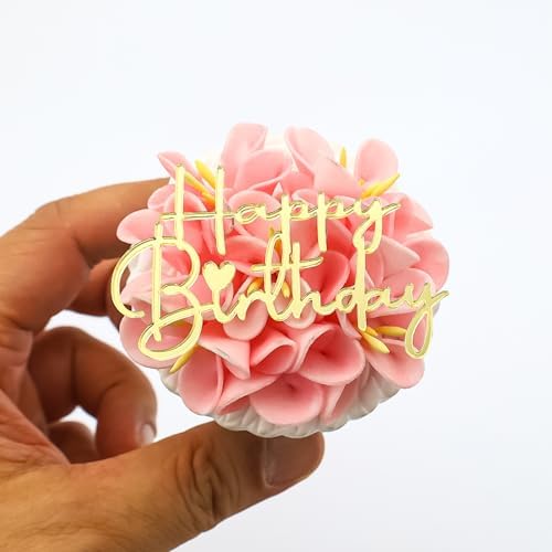 AiQi Bakes Happy Birthday Cake Toppers Gold Mirror Acrylic 12 Pack