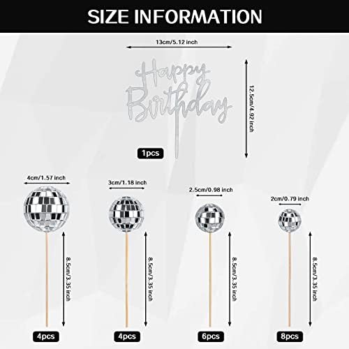 JOERSH 23pcs Disco Ball Cupcake Toppers - 70s Disco Party Decorations
