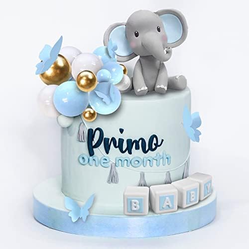 DRWATE Elephant Cake Topper Blue Baby Letter Decorations