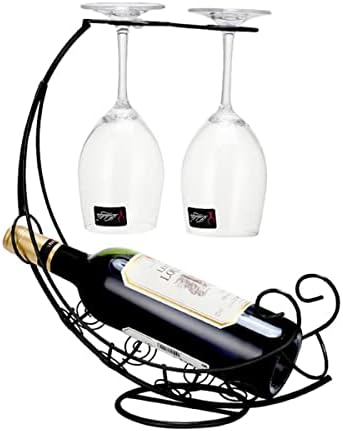 Homya Tabletop Metal Wine Rack 1 Bottle 2 Glasses
