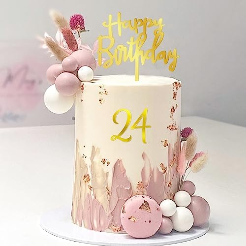 DRWATE 50 PCS Gold Birthday Cupcake Toppers for Decorations