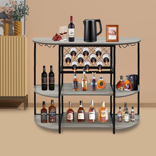 Modern 36 Tall Wine Rack Bar Cabinet with 3 Shelves Grey