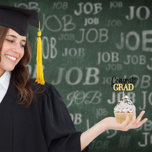 Class of 2025 Graduation Cupcake Topper - 24Pcs Black with Gold