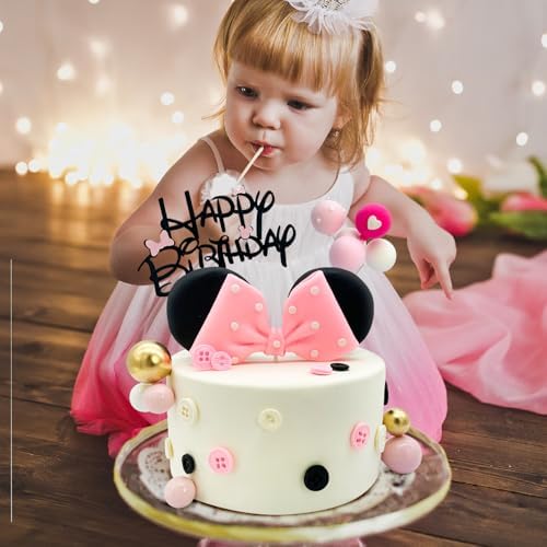 20Pcs Mouse Cake Toppers with Bows and Ears Birthday Decor
