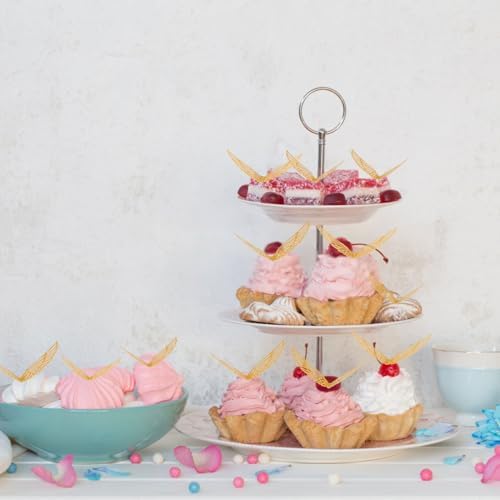 CCINEE 50 Pcs Gold Glitter Wing Cupcake Toppers for Themed Parties