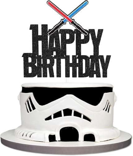 Darth Vader Birthday Cake Topper - Black Glitter Alien War Decor