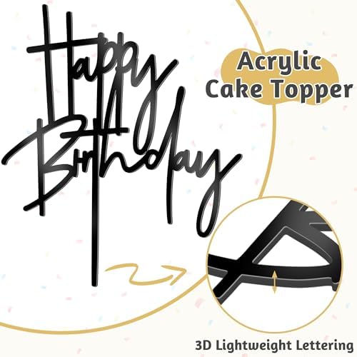 1 PCS Black Happy Birthday Cake Topper 53x72 Inch Acrylic Sign