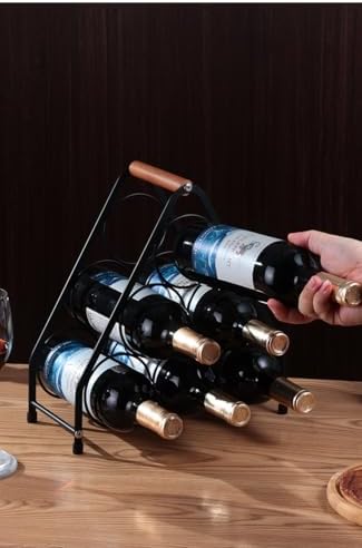 YimiBloss 6-Bottle Tabletop Wine Rack Black Triangle