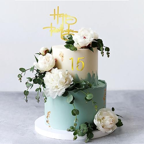 DRWATE 50 PCS Gold Birthday Cupcake Toppers for Decorations
