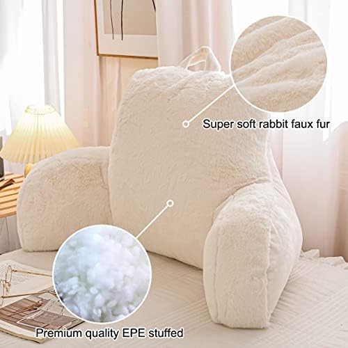 Holawakaka Faux Fur Bed Rest Reading Pillow with Arms
