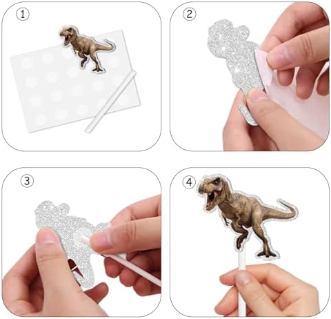 18pcs Glitter Dinosaur Cupcake Toppers Birthday Party Decor 1