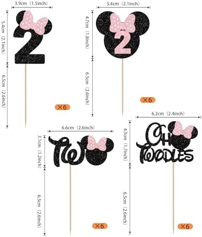 Rsstarxi 24 Pack Pink Bow Mouse Cupcake Toppers